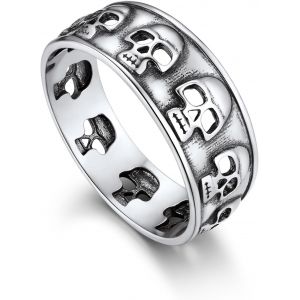Tianyi-Bague Crâne Homme Argent Vintage Bague Tête De Mort Anneau 5mm Gothique Style Taille De 54-69 - Neuf
