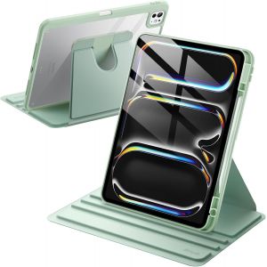 LORANKA-Coque Rotatif pour iPad Pro 13 Pouces M5/M4 (2025/2024) avec Porte-Pencil, &Eacute;tui Housse de Support de Protection Rotatif &agrave; 360 Degr&eacute;s Dos Transparent (Menthe) - Neuf
