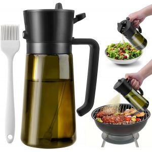 KALANKA-2-en-1 Vaporisateur Huile, 470ml Spray Huile Cuisine, Pulv&eacute;risateur Huile avec Verre Anti-UV, Distributeur D'olive avec Brosse pour Air Fryer, Grill, Vinaigre - Neuf