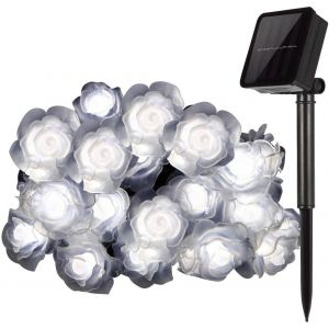 Kal-Guirlande Lumineuse Solaire, 30 Led Fleur Rose Étanche Eclairage D'ambiance Exterieur, Lumières Décorative Pour Patio Jardin Mariage Noël Fête (Blanc) - Neuf