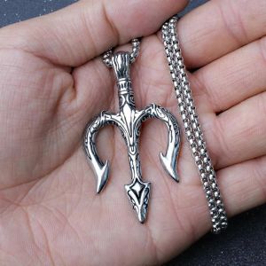 Transfrontalier Nouvelle Arrivée Nordique Mer Dieu Trident Pendentif Collier Hommes & Femmes Tendance Rangées Collier Pendentif Rétro - Neuf