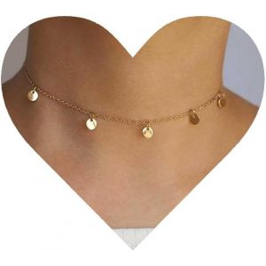 Kal-Boho Collier Ras Du Cou Avec Disque Monnaie Collier Avec Paillettes Dor&eacute;es Collier Avec Cha&icirc;ne Mini Disque Collier Simple Et Minimaliste Bijoux Pour Femmes Et Filles - Neuf