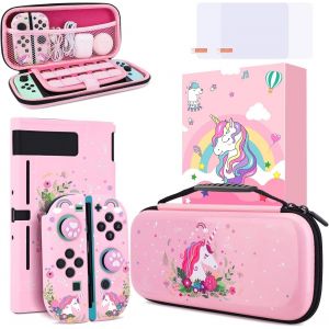 Eryi-Licorne Pochette De Transport Compatible Avec Nintendo Switch, Étui Rigide De Housse Avec Poignée, Housse De Protection Pour Nintendo Accessoire Pour Licorne Cadeaux Filles(Rosa) - Neuf