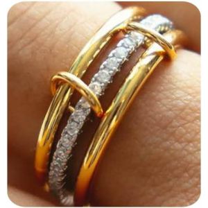 Kahfl-Bagues Femme Empilables Stackables En Or Doré 14 Carats Entrelacées-Déclaration Métaux Mixtes Zirconium Cubique À Deux Teintes Bandes Connectées Bagues Chic,Cadeau Femme,Taille 49-62 - Neuf