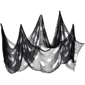 CAUC-6 x 1,50M Tissu D&eacute;coratif Halloween Effrayant Grand Tissu de Fromage pour D&eacute;coration d'Horreur Halloween Int&eacute;rieur Ext&eacute;rieur Gothic F&ecirc;te Table Rideaux Portes (1,50M) (Noir) - Neuf