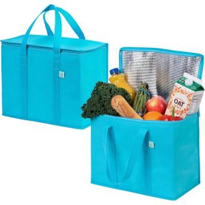 TIANYI-Lot de 2 Grand Sac Isotherme Courses, Sac Glaciere Pliable avec Couvercle et Poignées Renforcées, Sac de Courses Debout, Sac Thermique Réutilisable, Sac Repas Durable (Cyan, Lot de 2) - Neuf