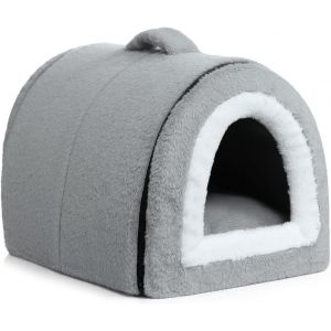 Lit Pour Chat Lit Pour Chien, Pliable 2 En 1 Niche Pour Animaux Domestiques, Niche En Peluche Douce Et Chaude Int&eacute;rieur Exterieur, Gris-D'argent - Neuf