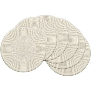 Lot De 6 Set De Table Rond Tress&eacute; Set De Table Rond En Coton Lavable R&eacute;sistantes &Agrave; La Chaleur D&eacute;coration Pour Restaurant,Table &Agrave; Manger Cuisine 38cm (Ivoire) - Neuf