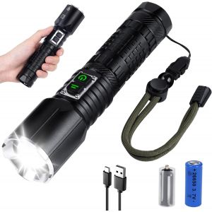 Ultra Powerful Led Torch,10000 Lumens Rechargeable Tactical Flashlight Xhp70.2,Ip67 Waterproof 5 Modes Led Lamp (5000 Mah Battery 26650) For Camping Hiking Emergency - Neuf