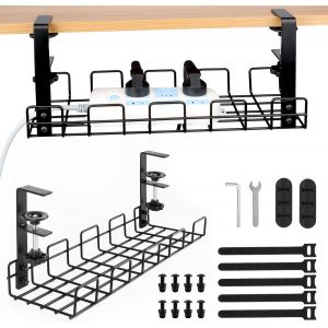 Plateau de Gestion des C&acirc;bles Sous le Bureau, Rangement Cable Bureau Noir Support de C&acirc;ble pas de Per&ccedil;age Chemin de C&acirc;bles en Fil M&eacute;tallique pour La Gestion des C&acirc;bles et des Multiprises - Neuf