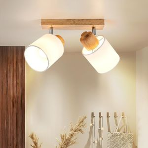 Subzonal-Plafonnier Spot De Plafond 2 Spot Orientables, Bois &Eacute;clairage De Plafond Luminaire Int&eacute;rieurs Vintage E14 Murale Applique Pour Salon Chamre Cuisine Salle &Agrave; Manger 230v, Sans Ampoules - Neuf