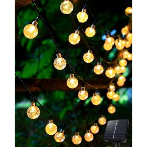 Kalanka-Guirlande Solaire Exterieur,6m Boule De Cristal &Agrave; 30 Led,8 Modes &Eacute;tanch&eacute;it&eacute; Ip65,Utilis&eacute; Pour D&eacute;corer Les Jardins, Les Terrasses, Les Mariages Et Les F&ecirc;tes. - Neuf