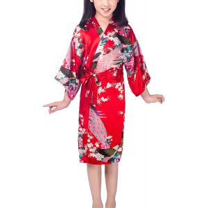 Bnhgc-Kimono Robe Filles, Filles Enfant Garçon Chemises De Nuit Paon Et Fleurs, Robe Peignoir En Satin Pyjamas Natation Anniversaire De Mariage - Neuf