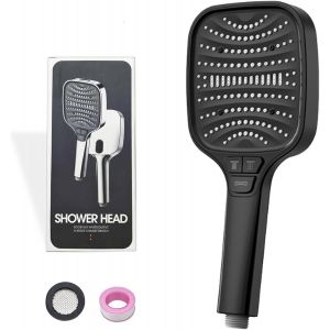 8 Modes Pommeau de Douche Haute Pression, Surface de Douche de 12 cm Pommeau de Douche Anti Calcaire, Avec Filtre et Ruban Adh&eacute;sif (Sans Flexible, Noir) - Neuf