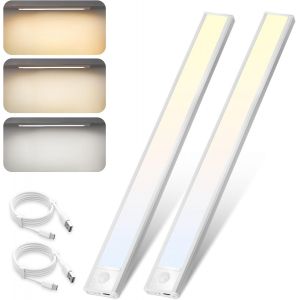 Eclairage Sous Meuble Cuisine Led Avec Détecteur De Mouvement - 40Cm 2 Pièces Cuisine Lumiere Sous Meuble Variable 3 Couleurs Usb 1500Mah*2 Rechargeable Reglette Led Pour Chambre À Coucher - Neuf