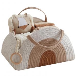 Corde De Coton Nappy Caddy Organizer Grande Capacit&eacute; Nurserys Panier De Rangement Pour Nouveau-N&eacute;s Brun Et Blanc,32 * 20 * 22cm - Neuf
