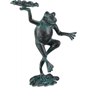 Mevronisshop-Statue Grenouille Dansante Sur Un Pied Fonte Fer Sculpture Figurine De Jardin Taille M D&eacute;co, Vert - Neuf