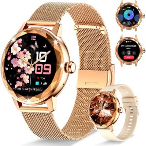 Montre Connectée Femme, Avec 2 Bracelets Ajustables, Fonction Appel/Réponse Bluetooth, Écran Tactile 1,19"" Smartwatch, Suivi 123 Modes Sportifs, Ios/Android, Support Français, Or R[Con5300473] - Neuf