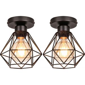 Kal-2 Pakcs Plafonniers Luminaires E27 Intérieurs Lampes De Plafond Abat-Jour Vintage Métal Forme Diamant Lustre Suspension Industrielle160mm Pour Séjour Chambre Cuicine - Neuf