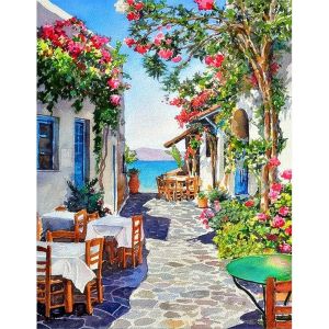 Ayuhr-40x50cm Diamond Painting Paysage Méditerranéen, Diamond Painting Fleur Campagne, Painting Diamant Paysage Mer, Diamond Painting Ville Cote D'azur, Ville De Santorin Diamond Painting - Neuf
