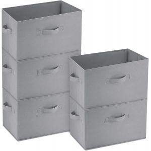 Lot de 5 Boîtes de Rangement Vetement, 38x25x25 cm Panier de Rangement Pliables, Cube de Rangement, Rangement Vetement(Gris) - Neuf