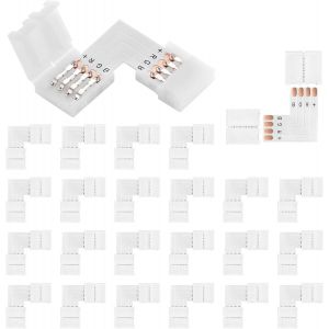 Cuiv-Lot De 24 Connecteurs Pour Bande Lumineuse Led,Connecteur D'angle Led,Kit De Connecteurs Sans Soudure Rvb 10 Mm À 4 Broches,Connecteurs En L Pour Smd Rvb 5050/3528 De 10 Mm De Large - Neuf