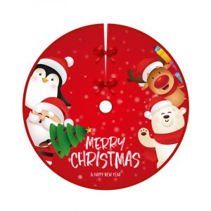 Jupe de sapin de Noël ronde rouge (90 cm) en peluche avec elfe et support pour sapin de Noël - Neuf