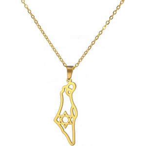 Kal-Collier Avec Pendentif &Eacute;toile De David Isra&euml;l Et Carte De La Palestine En Acier Inoxydable Pour Homme Et Femme - Neuf