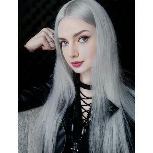 Kalanka-Perruque De Cosplay - Cheveux Longs - R&eacute;sistante &Agrave; La Chaleur - Coupe R&eacute;glable - 100 Cm - Pour Costume D'anime - Perruque Quotidienne Droite - Gris Argent&eacute; - Pour Halloween Et Cosplay - Neuf