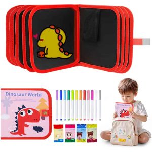 ERYI-Portable Enfant Doodle Planches, 16 Pages Réutilisable Double Face Cahier Coloriage Effacable, Avec 12 Stylos Effaçables Colorés, Jouet Cadeau Pour 3 4 5 6 7 8 Ans Garçons Et Filles (Rouge) - Neuf