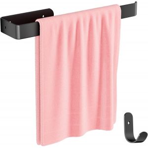 1 pièce 30CM Porte Serviette Salle de Bain et 1 pièce Crochet Combinaison Alliage d'aluminium Mat,Support Serviette Montage Mural Perçage avec Vis Fixes,Barres Porte-Serviettes Noir - Neuf