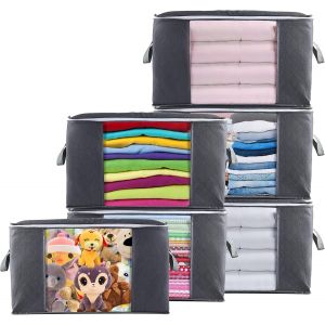 MEVRONISSHOP-Sac de Rangement Vetement Lot de 6, 90L Grands Boite Rangement sous Lit Pliable avec Poign&eacute;e, Non-Tiss&eacute; Housse Rangement Couette pour Couvertures, Oreillers, &Eacute;dredons, Jouets - Neuf
