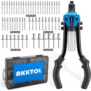MEVRONISSHOP-Pince a riveter pop 33cm ensemble 5en1 avec 210 rivets alu pour rivets aveugles &Oslash; 6.4 &agrave; 2.4 mm en acier inoxydable alu | Riveteuse manuelle professionnelle - Neuf