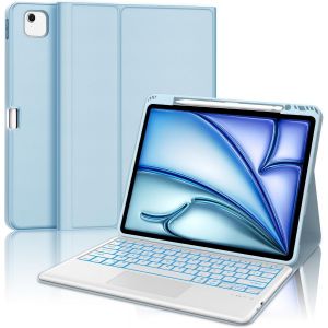Coque Pour Ipad Air 13"" (M3 2025/M2 2024) Avec Pavé Tactile Clavier, Azerty Français Trackpad Clavier Rétroéclairé 7 Couleurs Détachable Sans Fil Bluetooth - Étui Ipad Air 13, Bleu Clair - Neuf