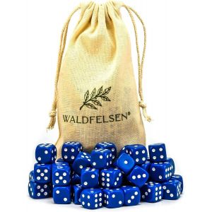 Sansh-Lot De 6, 12, 20, 30 Ou 50 Dés De Haute Qualité De Taille Standard De 16 Mm En Acrylique - Cube De Jeu Dice 6 Côtés À Six Côtés - Accessoires De Jeu Avec Sac En Tissu (Bleu, 50 Pièces) - Neuf
