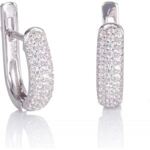 Hoop Earrings For Women 925 Silver Earrings For Women Cz Paved Huggies Earrings For Women Sterling Silver With Gift Box - Neuf