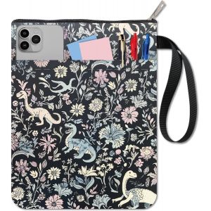 Pochette De Livre À Imprimé Floral De Dinosaure Pour Couverture Rigide Couverture De Livre De Poche Pochette À Fermeture Éclair Lavable Sac De Rangement Pratique 11 X 8.7 Pouce Réutilisable - Neuf