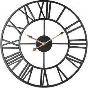 ChenQuanSarl-Horloge Murale Silencieuse, 40Cm Vintage Squelette En Métal Horloge, Salon Cuisine Café Hôtel Chambre Bureau Décor À La Maison Horloge (Noir-Or) - Neuf