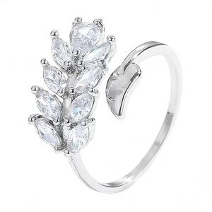 Kahfl-Bague Reglable Argent,Feuille Bague Argent Avec Zircon Femme,Pouce Bague Ouverte Bague Anneau Bagues,Bague Pouce Bague Orteil Bijoux Géométrique Simple Vintage Pour Femme Fille Ado (Argent) - Neuf