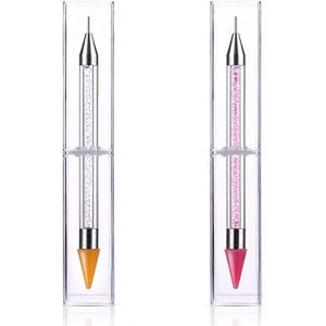 Ersan-2pcs Dotting Stylo Selecteur, Stylo De Pointage De Nail Art, Crayon De Cire Pour Strass, Pinceau Nail Art Ongles, Pinceaux En D&eacute;tail &Agrave; Ongles, Pour Nail Diy, Outils De Manucure (Blanc, Rose) - Neuf