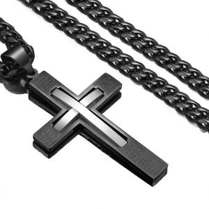 Sion L-Pendentif Nina Ifix Croix En Acier Inoxydable Pour Homme Et Femme, Collier Gourmette, 6mm, 18-36 "", Nouvelle Mode-18inch Or 45cm-Silver Black - Neuf