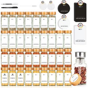 Lot De 35 Pots &Agrave; &Eacute;pices Carr&eacute;s En Bambou De 120 Ml Avec &Eacute;tiquettes, Distributeur Multifonction Int&eacute;gr&eacute;, Bo&icirc;te De Rangement Id&eacute;ale Pour La Cuisine | Contenant &Agrave; &Eacute;pices - Neuf