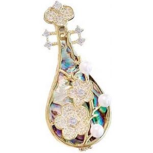 Kjdal-Pipa Broche Femmes Mode Style Chinois Cristal Broche Instrument De Musique Broche Alliage Strass Broche Plat Vintage Broche Mariage F&ecirc;te Broche Anniversaire Bijoux Cadeau,M&eacute;tal - Neuf