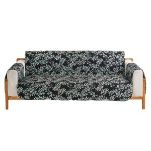 Housse De Canap&eacute; D'angle 2 Places En Forme De T, Motif Feuilles, Antid&eacute;rapante, Noire - Neuf