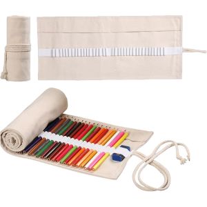 MAA-Pochette Feutre, 48 Slots Rouleau de Crayon en Toile, Rouleaux Pochette de Crayons, Trousse Rangement, pour Ranger Les Crayons, Les Pinceaux et Les Stylos - Neuf