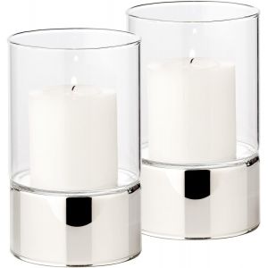 Set De 2 Photophores Granada (H 15 Cm, Ø 9 Cm) Verre Monobloc, Pied Aspect Argenté, Indoor Et Outdoor, Pour Bougies Jusqu'À Ø 8 Cm, Idéal Pour La Bougie Permanente Cornelius De - Neuf