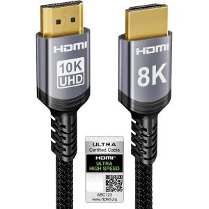 Sniokco Câble HDMI 2.1 10K 8K 48Gbps 2M, Certifié Ultra Haute Vitesse HDMI® Cable 0.01ms 4K 240Hz 165Hz 120Hz 8K 60Hz eARC Netflix HDCP 2.3 2.2 DTS:X HDR10+ TV Moniteur Projecteur Roku PS5 X-box - Neuf