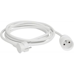 Rallonge Electrique 2P +T avec Eclipses de Protection - 1 Fiche M&acirc;le + 1 Fiche Femelle - Longueur 5 m&egrave;tres - Blanc - Neuf
