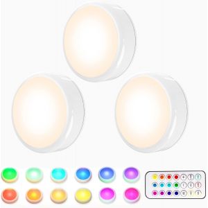 Lampe De Placard, Lampe Led Veilleuse Rgb 16 Couleurs Sans Fil, &Eacute;clairage D'escalier/De Jeu &Agrave; Led, Avec 1 T&eacute;l&eacute;commandes Et Fonction De Synchronisation, Paquet De 3 - Neuf