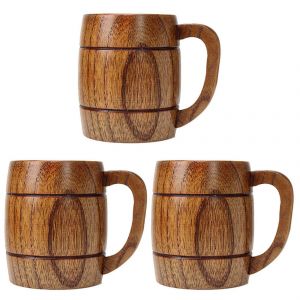 Lot De 3 Gobelets En Bois Naturel De Style Classique De 400 Ml, Chopes &Agrave; Bi&egrave;re En Bois, Cadeaux Originaux Et &Eacute;cologiques Pour Les F&ecirc;tes - Neuf